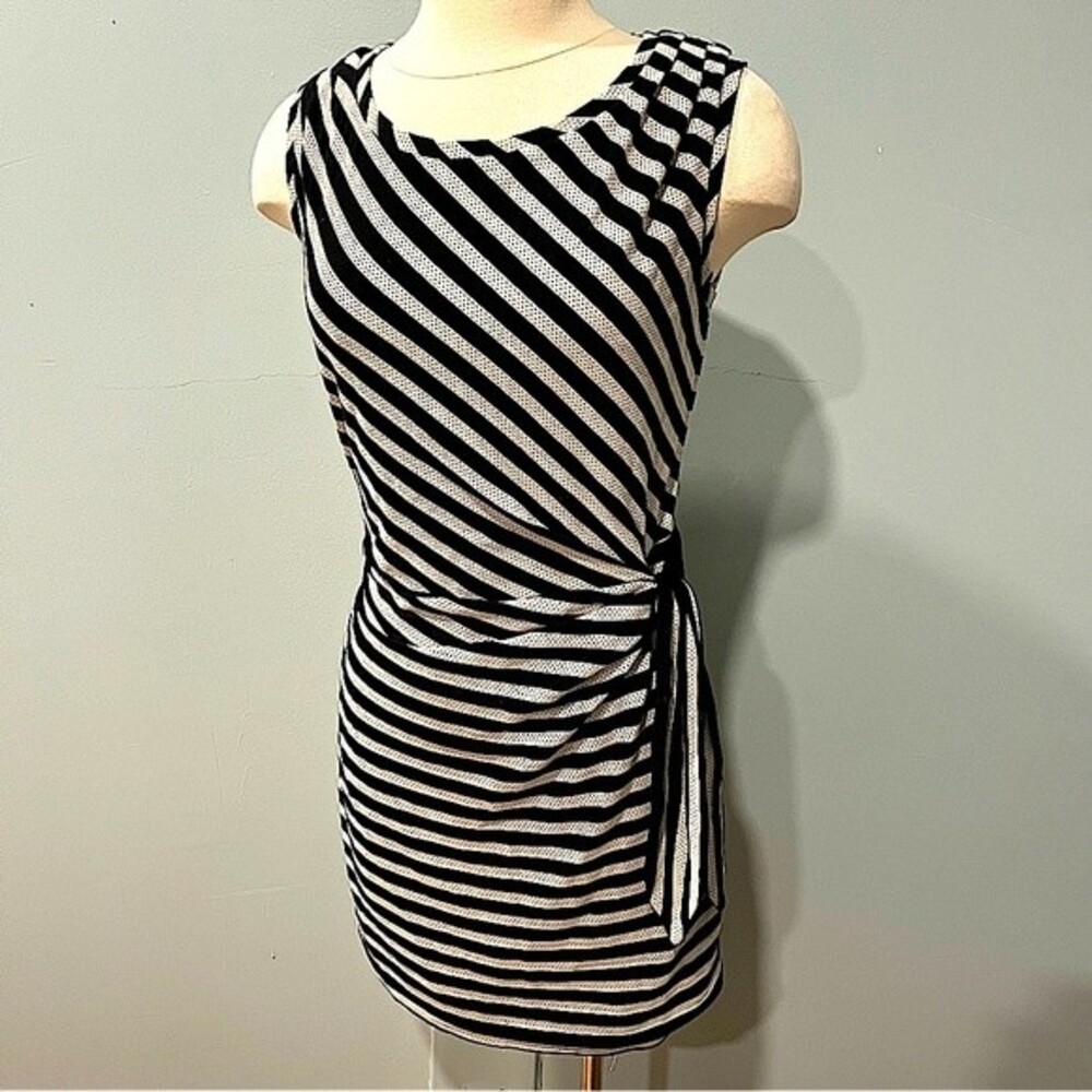 Guess Black & Ivory Striped Micro Mesh Sleeveless Dress Size 4